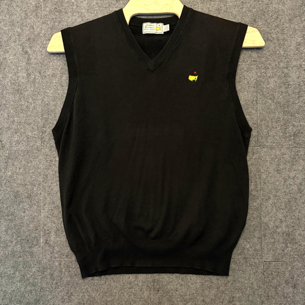 Masters Golf Vest Mens L Black V Neck Slazenger Augusta National 90s Vintage